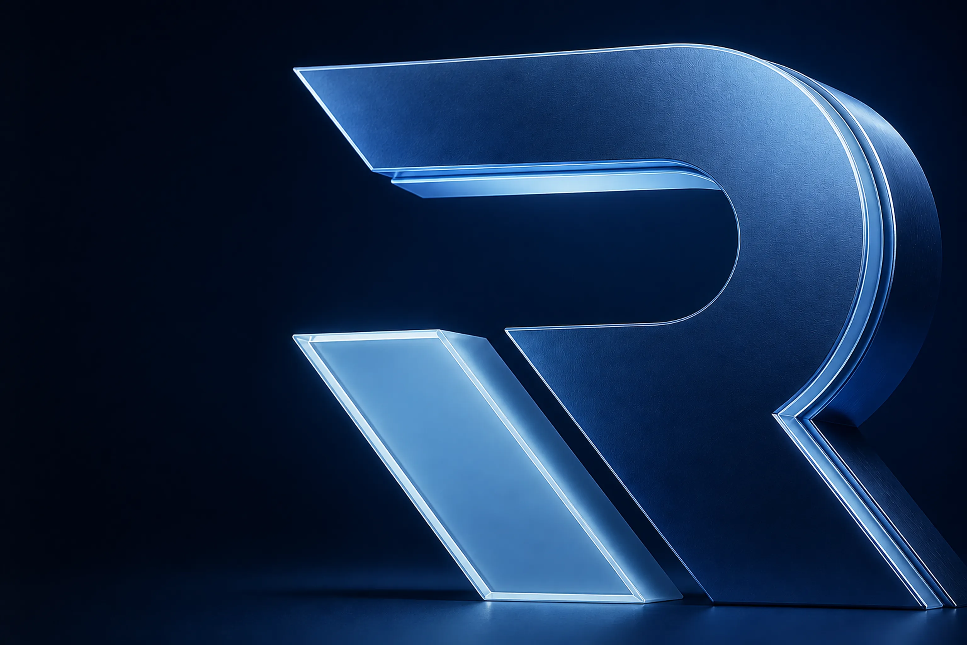 The original blue metallic Rosscor R sculpture